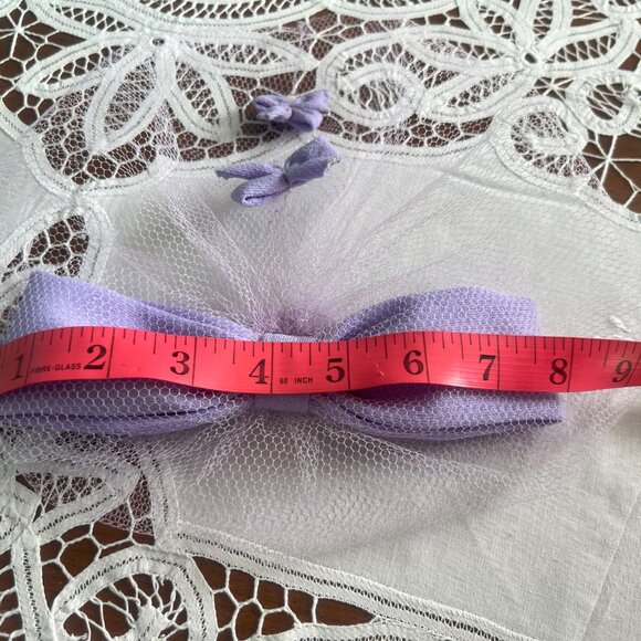 Vintage 60s Purple Fascinator Mesh Netting Hair Bows Pastel Mauve Hairnet Rockab - Picture 9 of 10